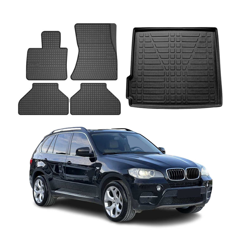 Kit Tapis de sol et coffre pour BMW X5 E70 2006-2013 Noir TPE