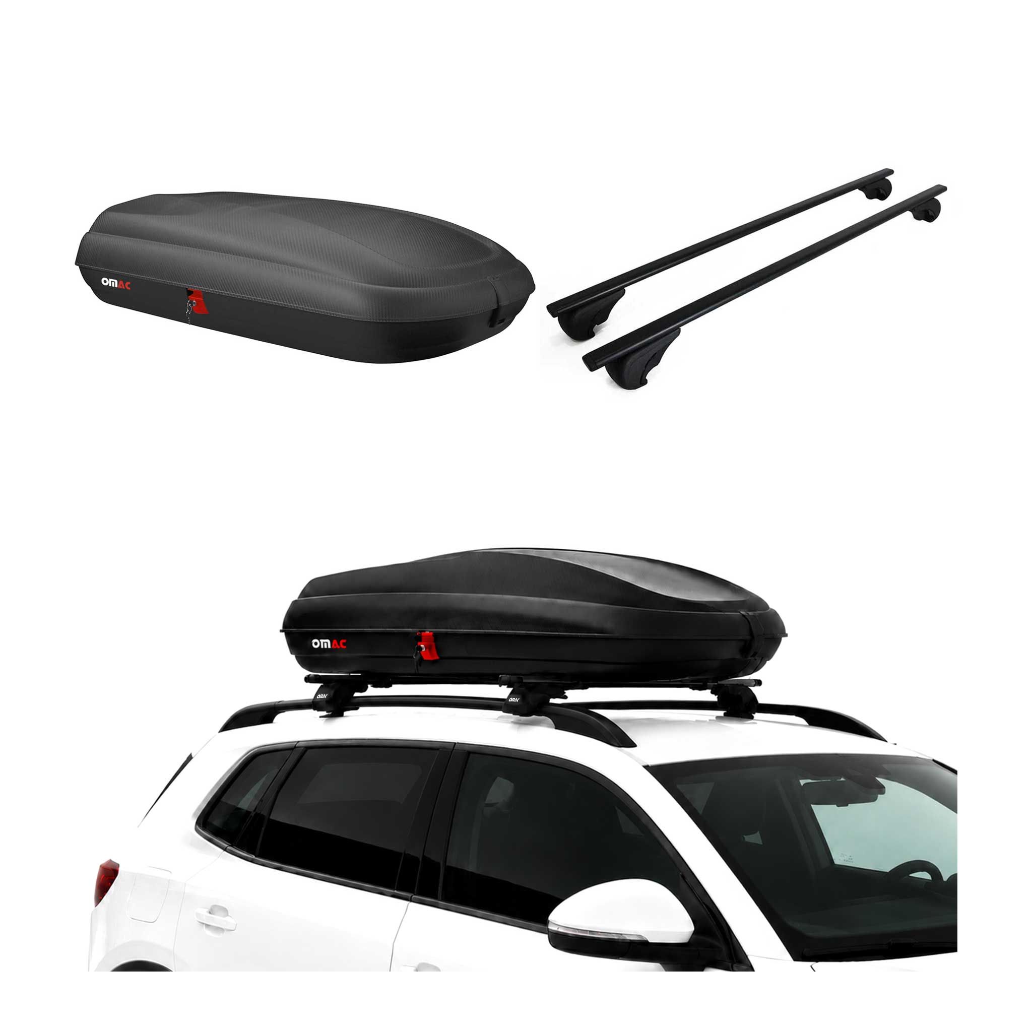 Coffre de Toit 320L + Barres de Toit pour Seat Ateca 2016-2026 Noir