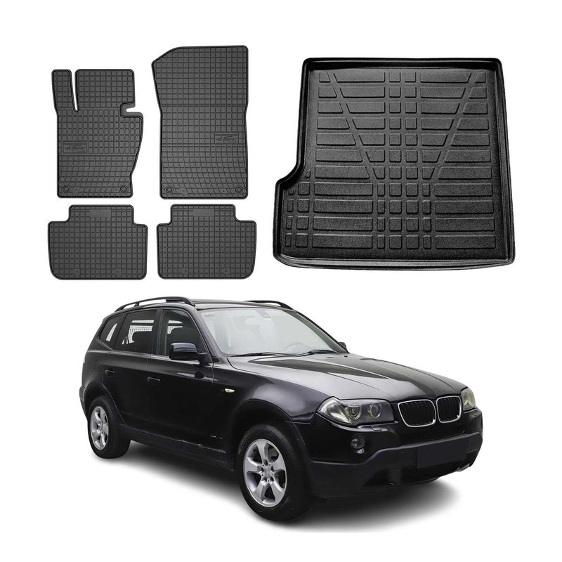 Kit Tapis de sol et coffre pour BMW X3 E83 2003-2010 Noir TPE