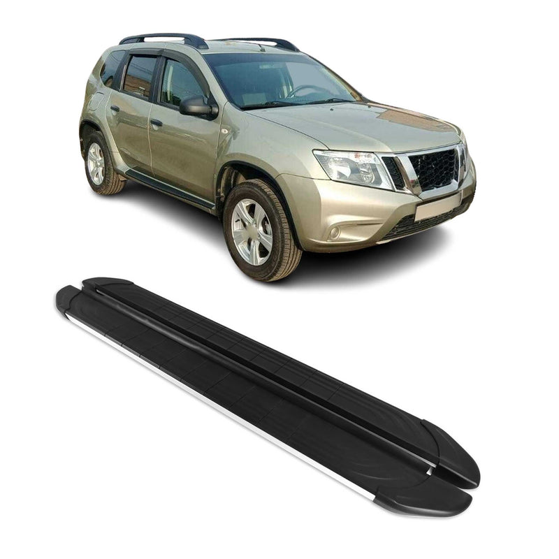Marchepieds Latéraux pour Nissan Terrano 2012-2020 Aluminium Gris Noir 2Pcs