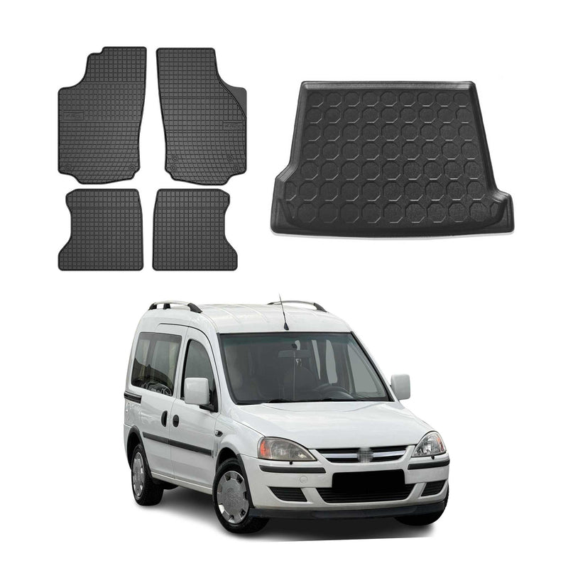 Kit Tapis de sol et coffre pour Opel Combo 2001-2011 TPE Noir