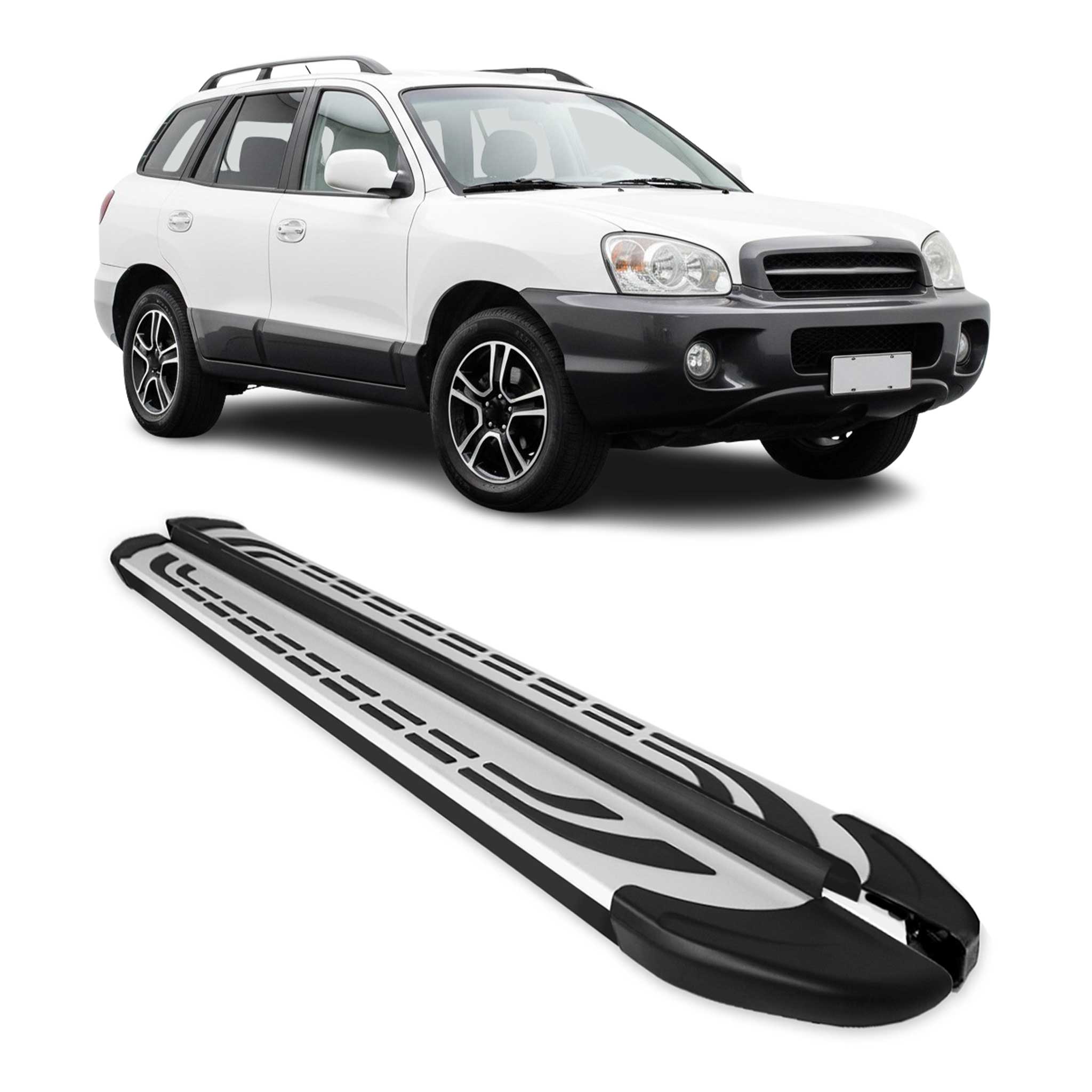 Marchepieds Latéraux pour Hyundai Santa Fe 2000-2006 Aluminium Gris Noir 2Pcs