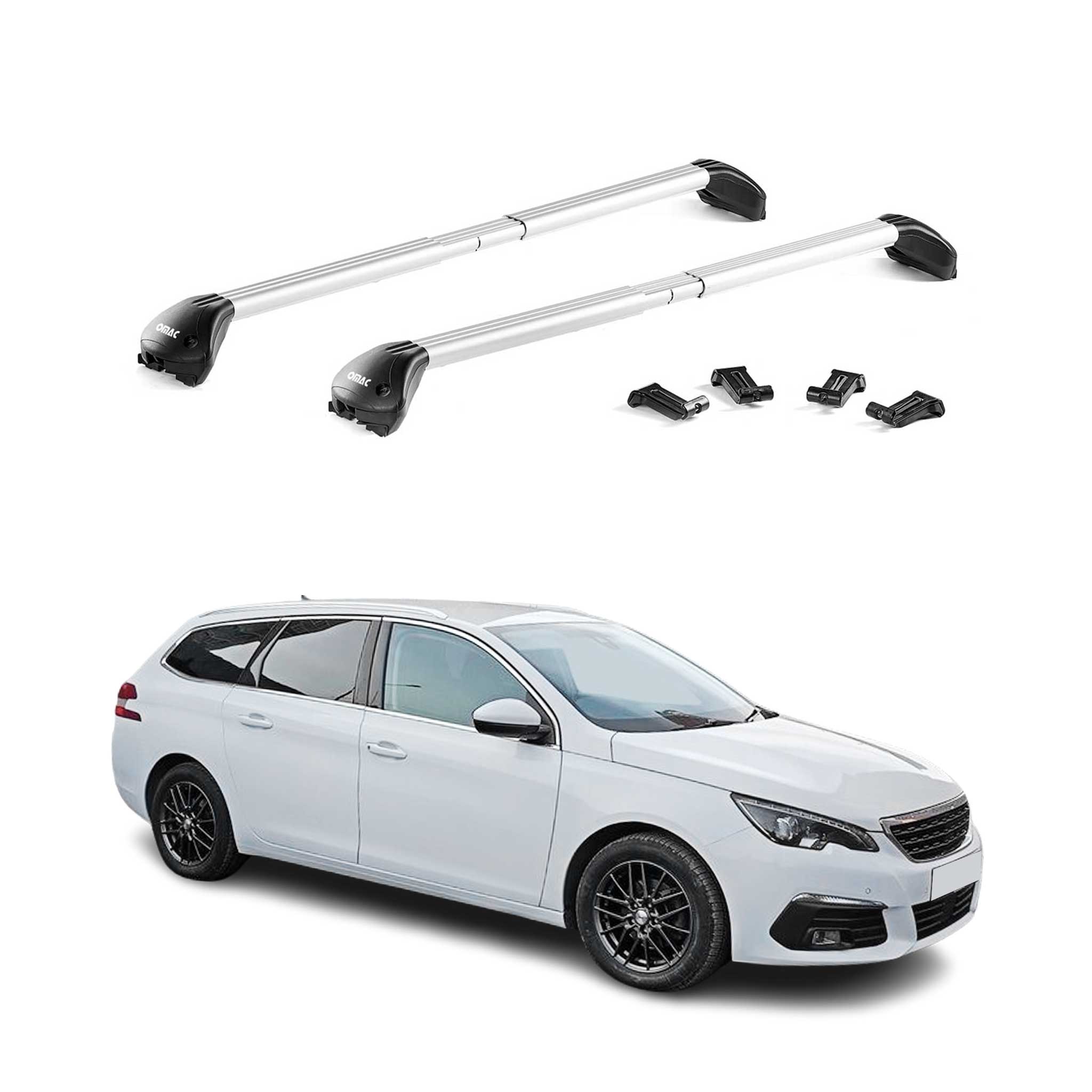 Barres de toit transversales pour Peugeot 308 Break 2013-2021 Alu Gris 2x ABE