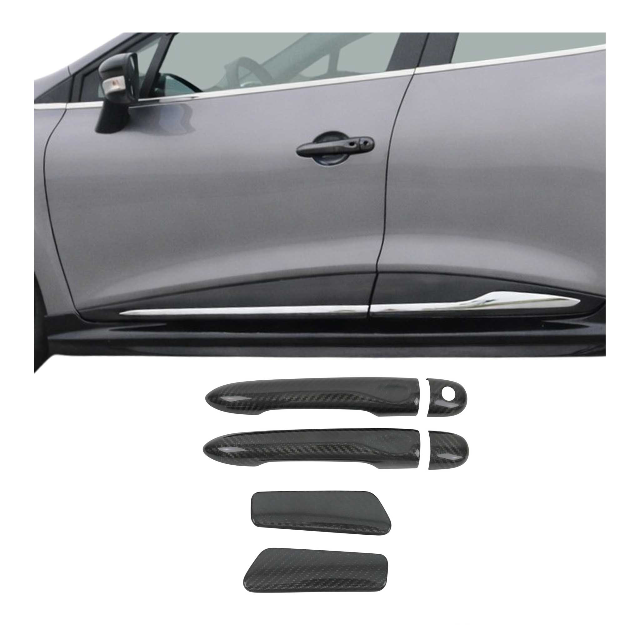 Couverture de poignée de porte pour Renault Clio 2012-2019 Carbone Noir 6Pcs