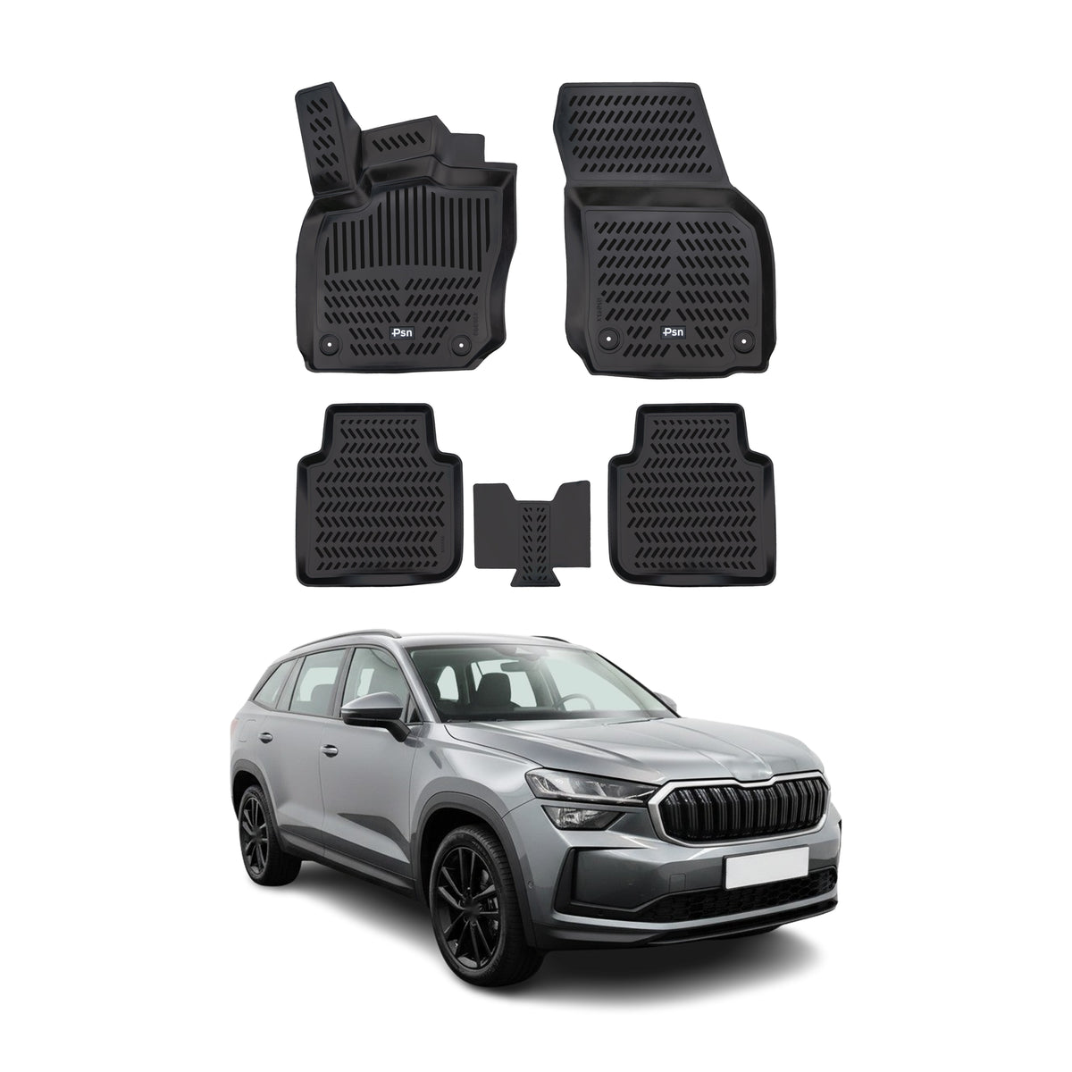 Tapis de sol pour Skoda Kodiaq 2024-2027 Noir 3D en Caoutchouc TPE 4Pcs