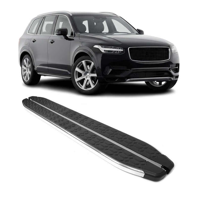 Marchepieds Latéraux pour Volvo XC90 2015-2024 inox Brillant Argent Noir 2Pcs