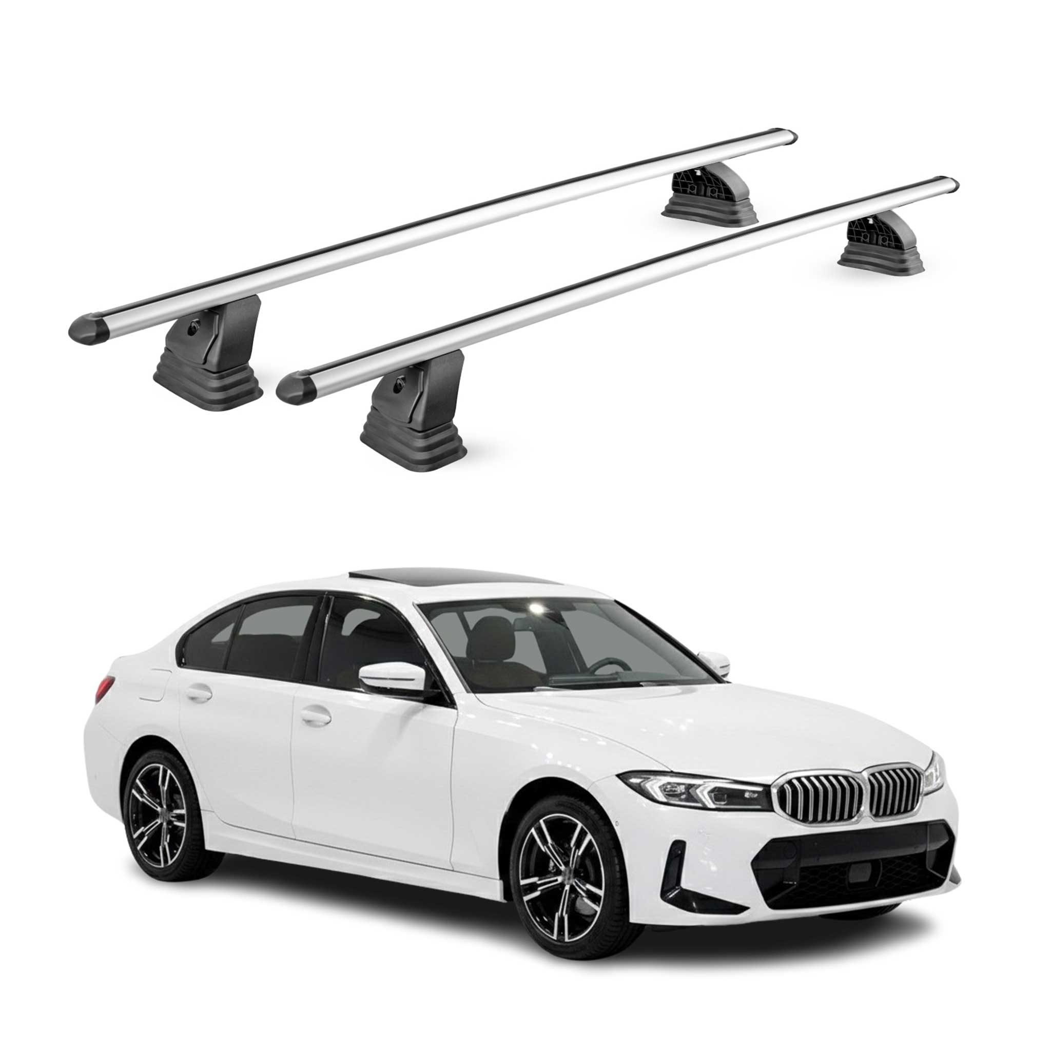 Barres de toit transversales Alu pour BMW Serie 3 G20 2019-2026 TÜV Gris 2Pcs