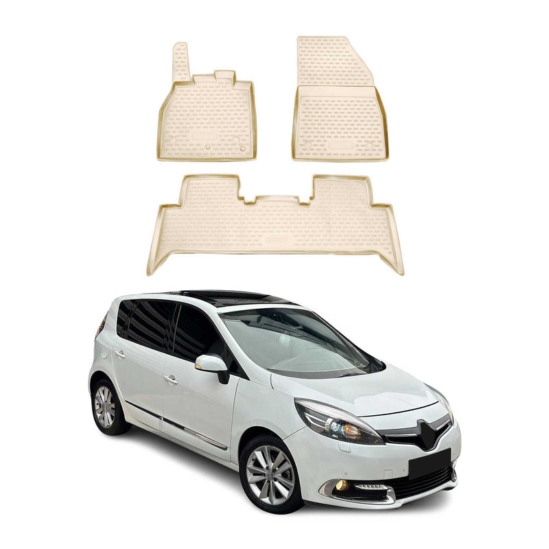 Tapis de sol pour Renault Scenic III 2010-2016 en caoutchouc TPE 3D Beige 3Pcs