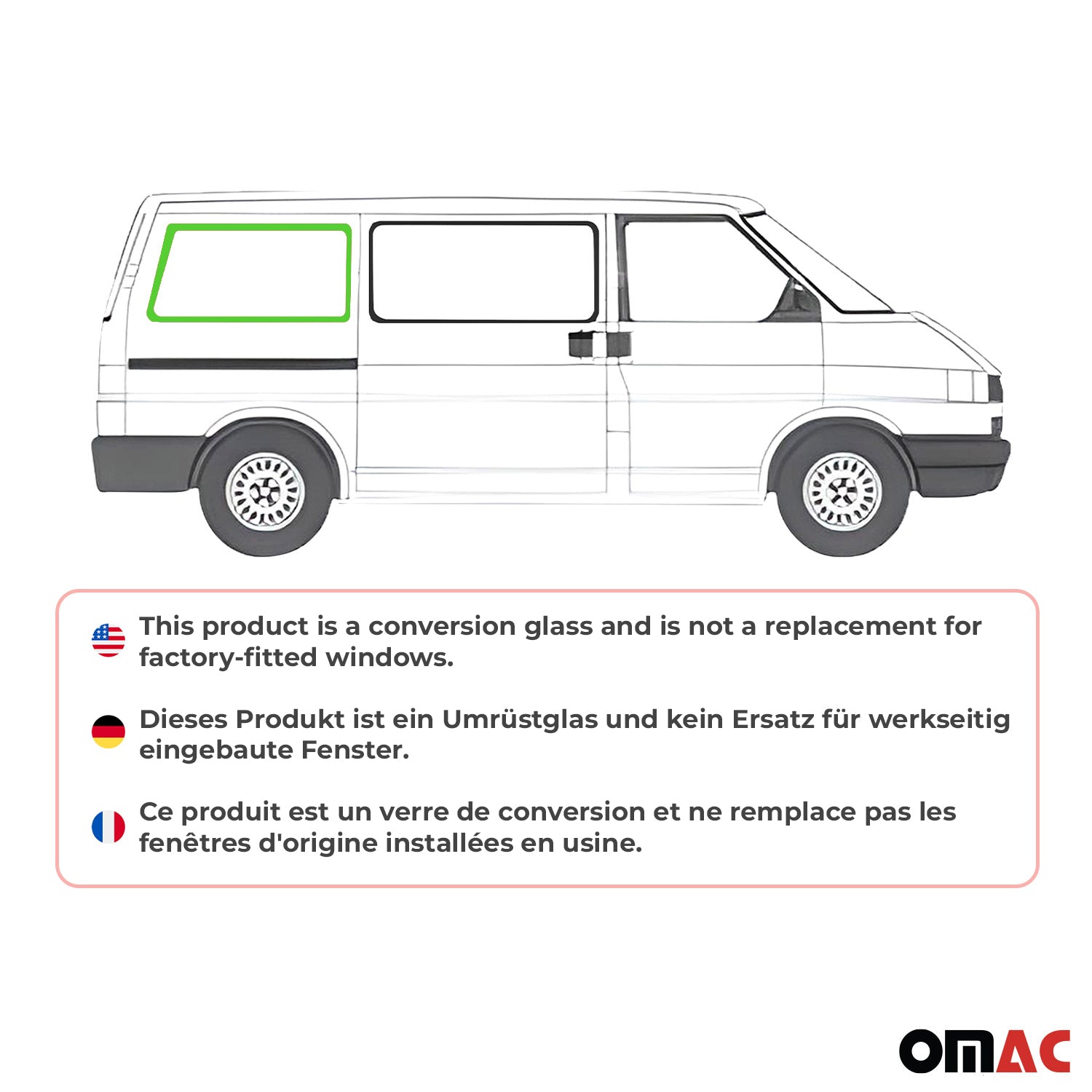 Vitre de Porte pour VW Transporter T4 1990-2003 L1 Arrière Droit Verre fixe