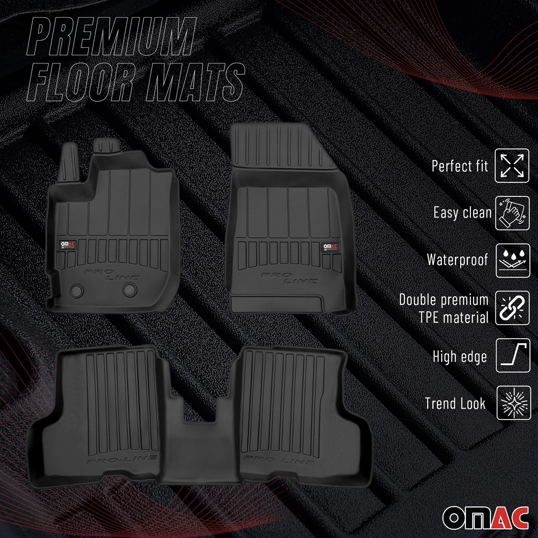 OMAC Tapis de sol sur mesure noir pour Dacia Duster II 2021-2024 3 pcs en TPE