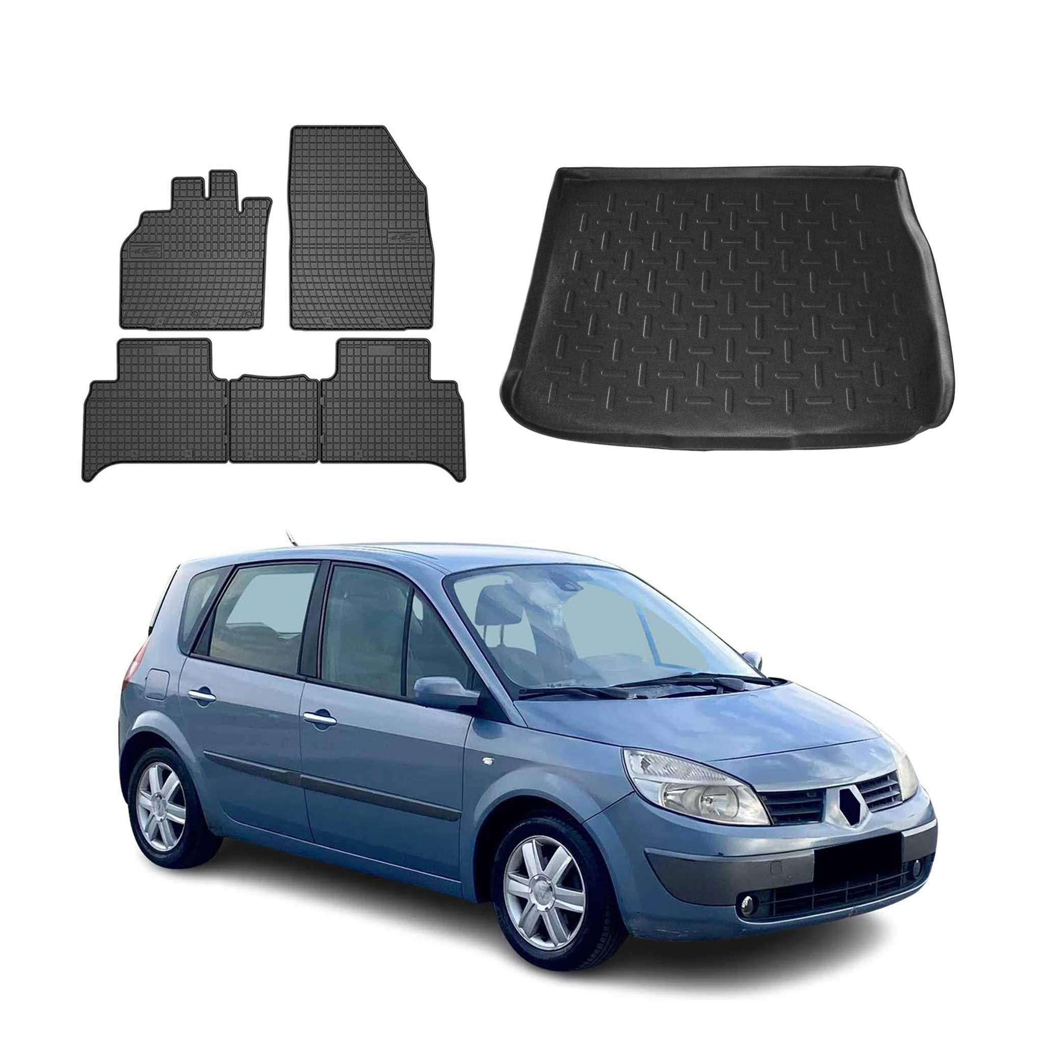 Kit Tapis de sol et coffre pour Renault Scenic 2003-2009 TPE Noir