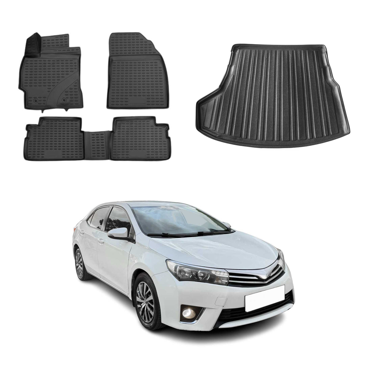 OMAC Kit Tapis de Sol et Coffre pour Toyota Corolla Berline 2013-2019 Noir