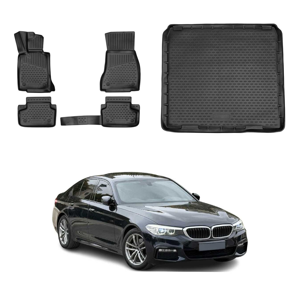 OMAC Kit Tapis de Sol et Coffre pour BMW 5er Touring G31 2017-2023 Noir