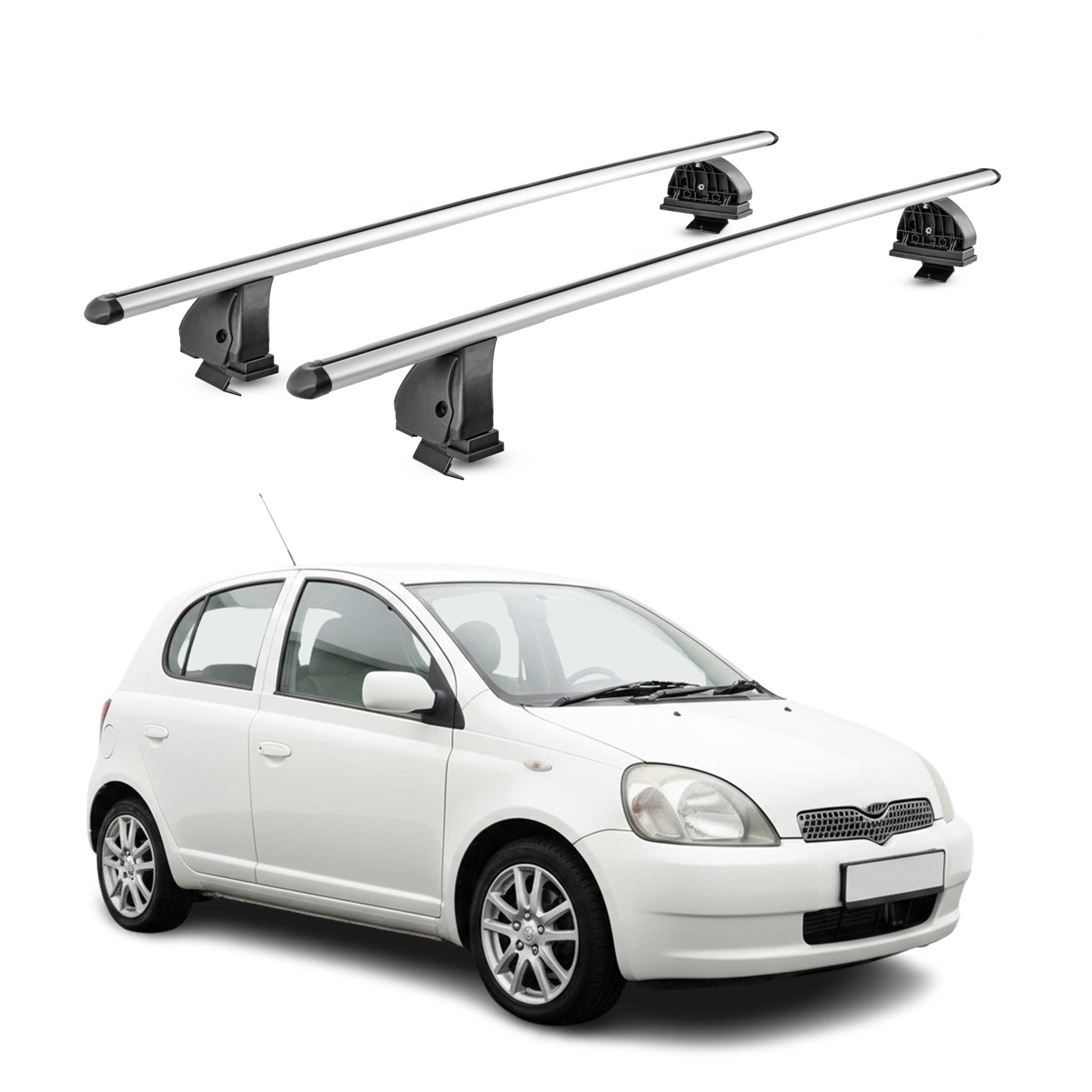 Barres de toit transversales Alu pour Toyota Yaris I HB 1999-2005 TÜV Gris 2Pcs
