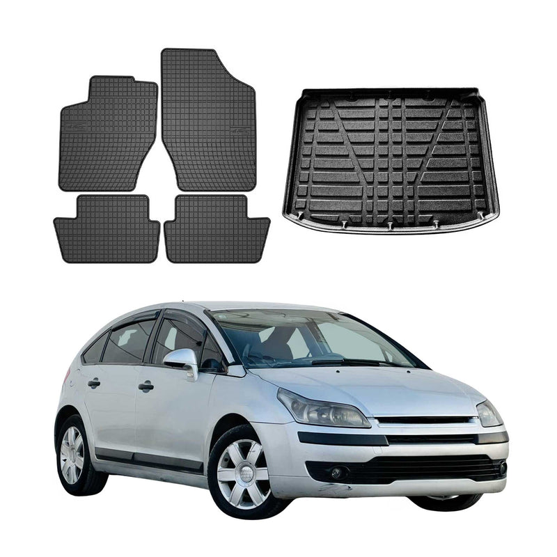 Kit Tapis de sol et coffre pour Citroen C4 2004-2010 HB TPE Noir