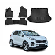 Kit Tapis de sol et coffre pour Kia Sportage 2016-2021 en Caoutchouc TPE Noir