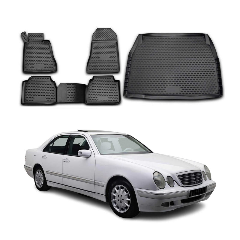 Kit Tapis de sol et coffre pour Mercedes Classe E W210 1995-2002 Caoutchouc Noir