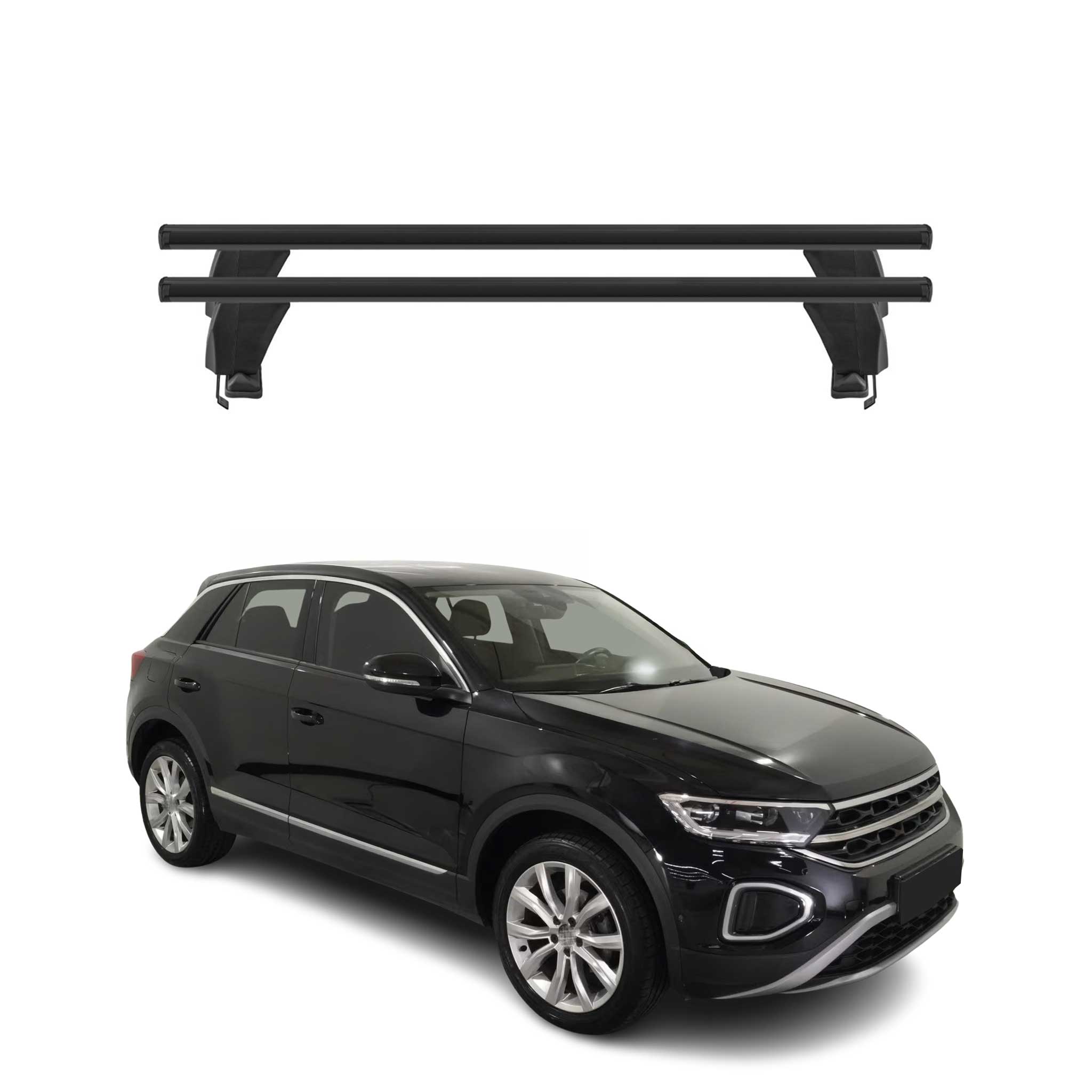 Menabo Barres de toit Transversales pour VW T-Roc 2017-2025 Alu Noir ABE 2x