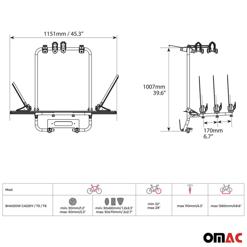 Menabo Shadow porte-vélos sur hayon pour VW Caddy 4 IV 2015-2021 Alu