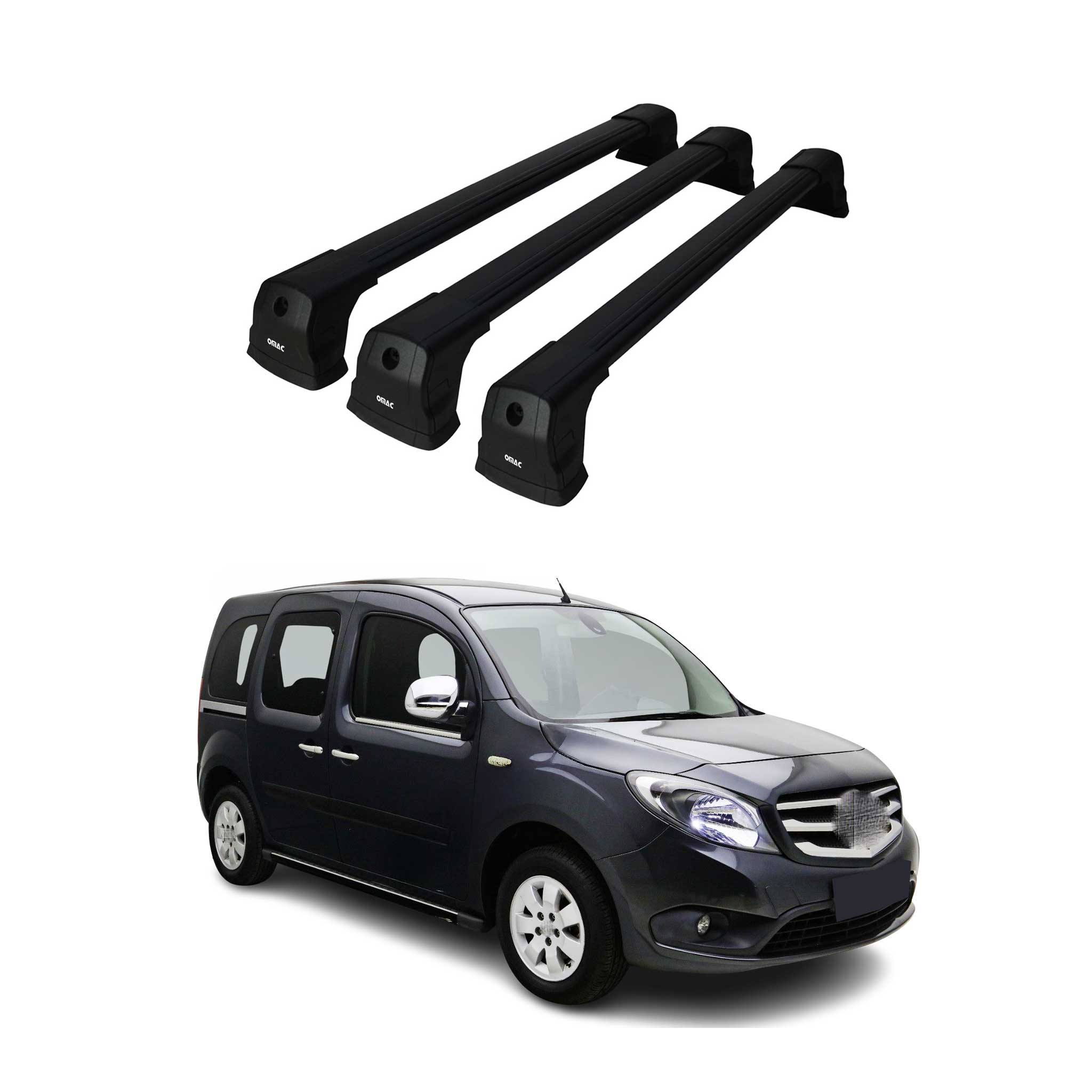 Barres de toit transversales pour Mercedes Citan 2013-2021 noir en Alu