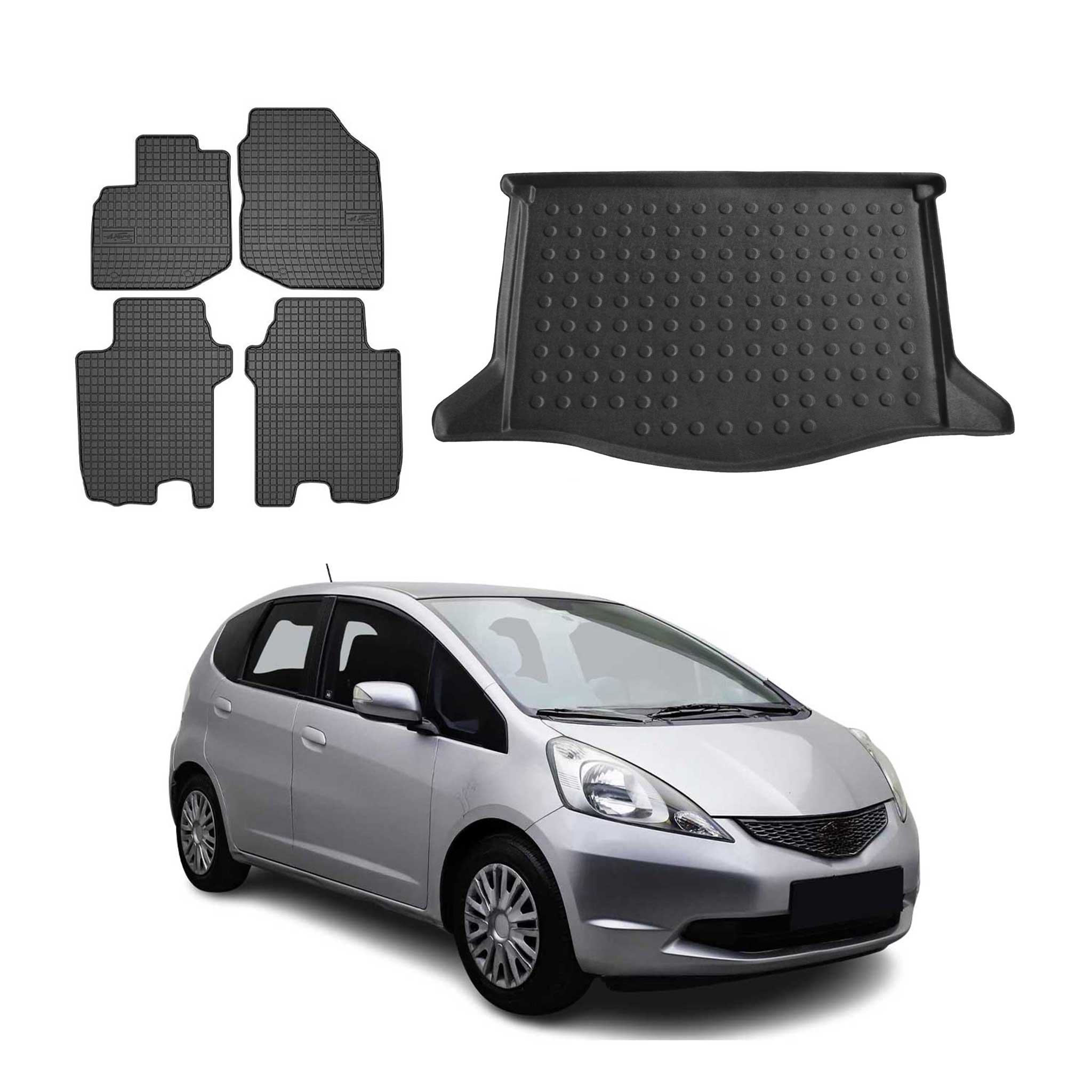 Kit Tapis de sol et coffre pour Honda Jazz 2008-2015 TPE Noir