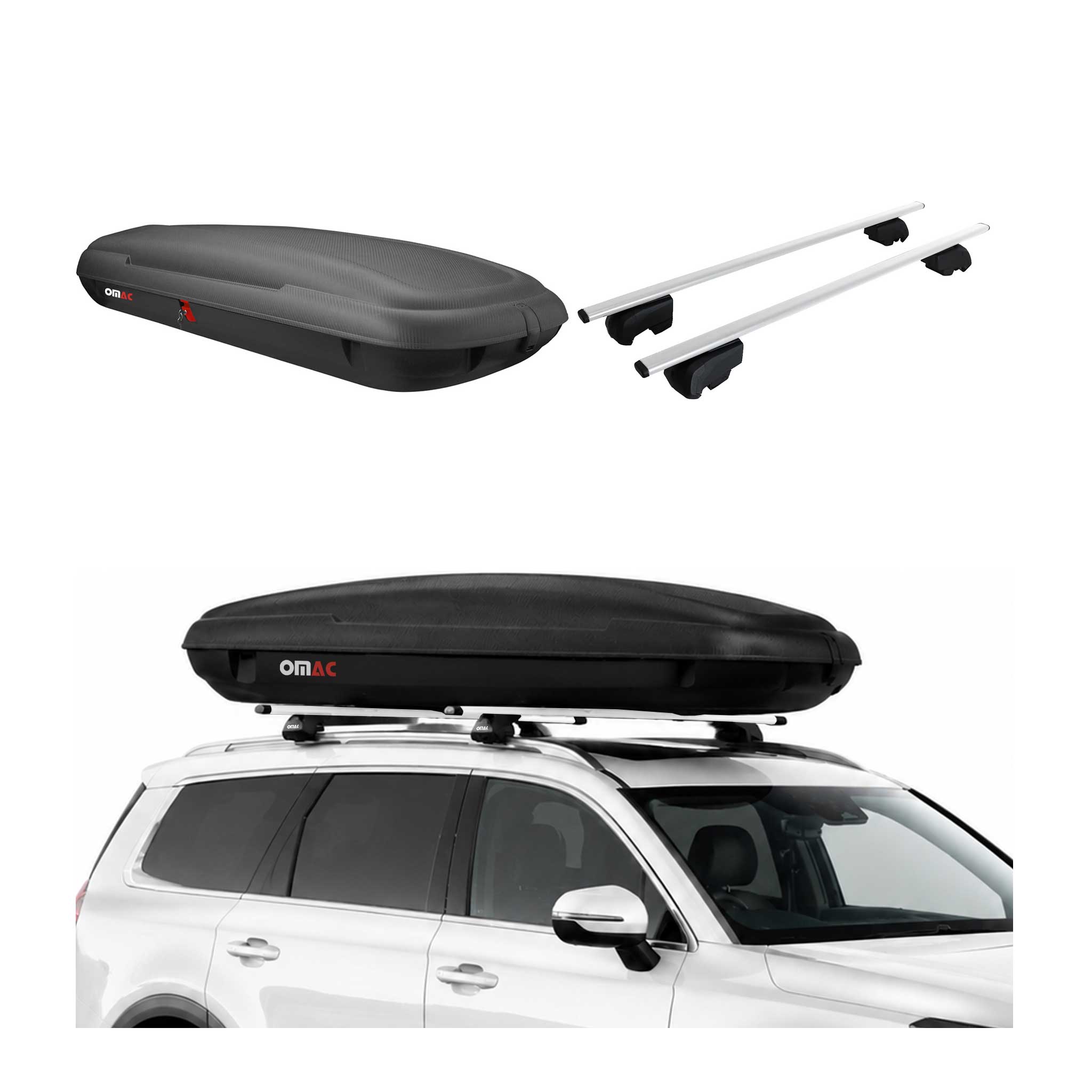 Coffre de Toit 480L + Barres de Toit pour Audi A4 B9 Avant 2016-2025 Gris