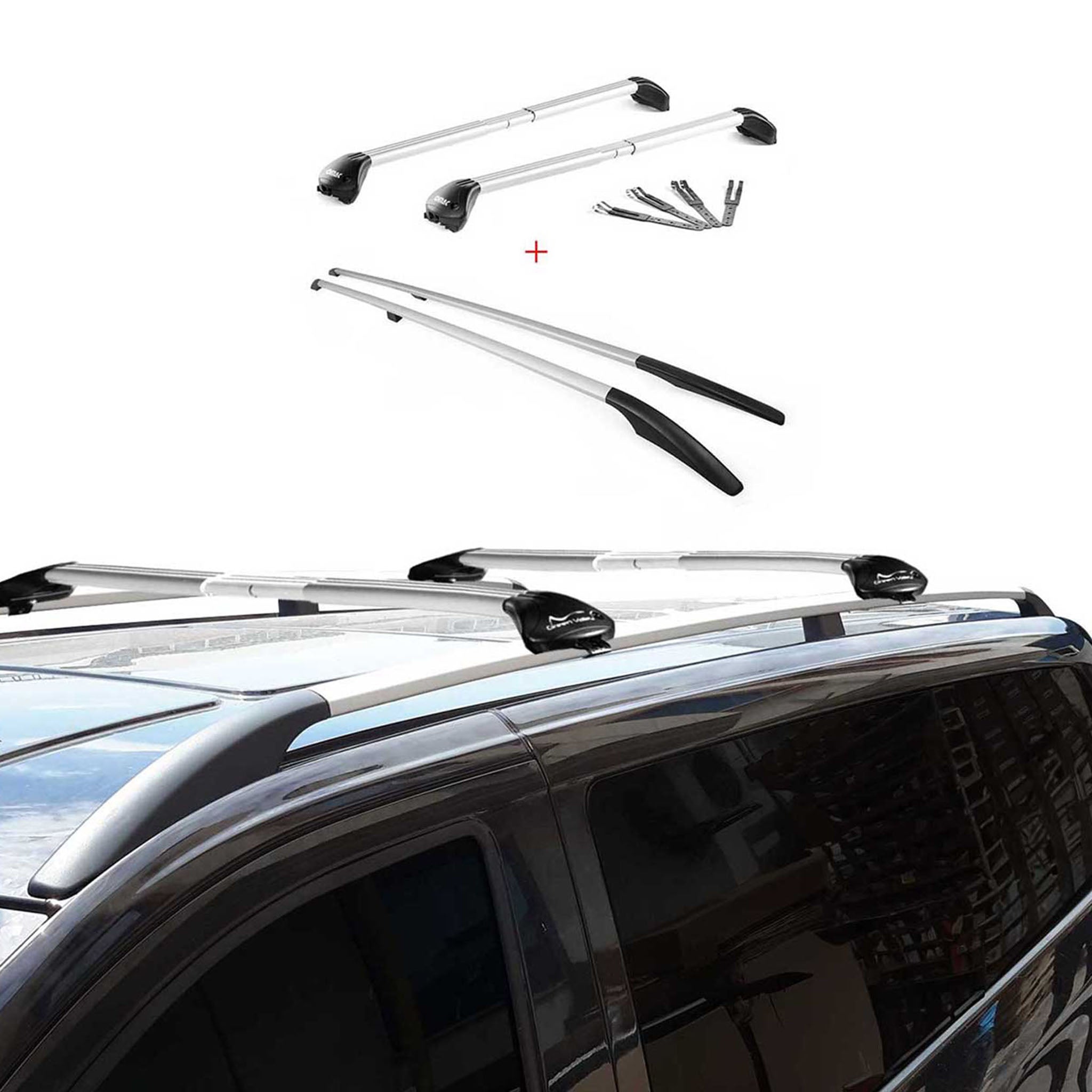 KIT Barres de toit trans+long pour Porsche Cayenne 2002-2010 Alu Gris