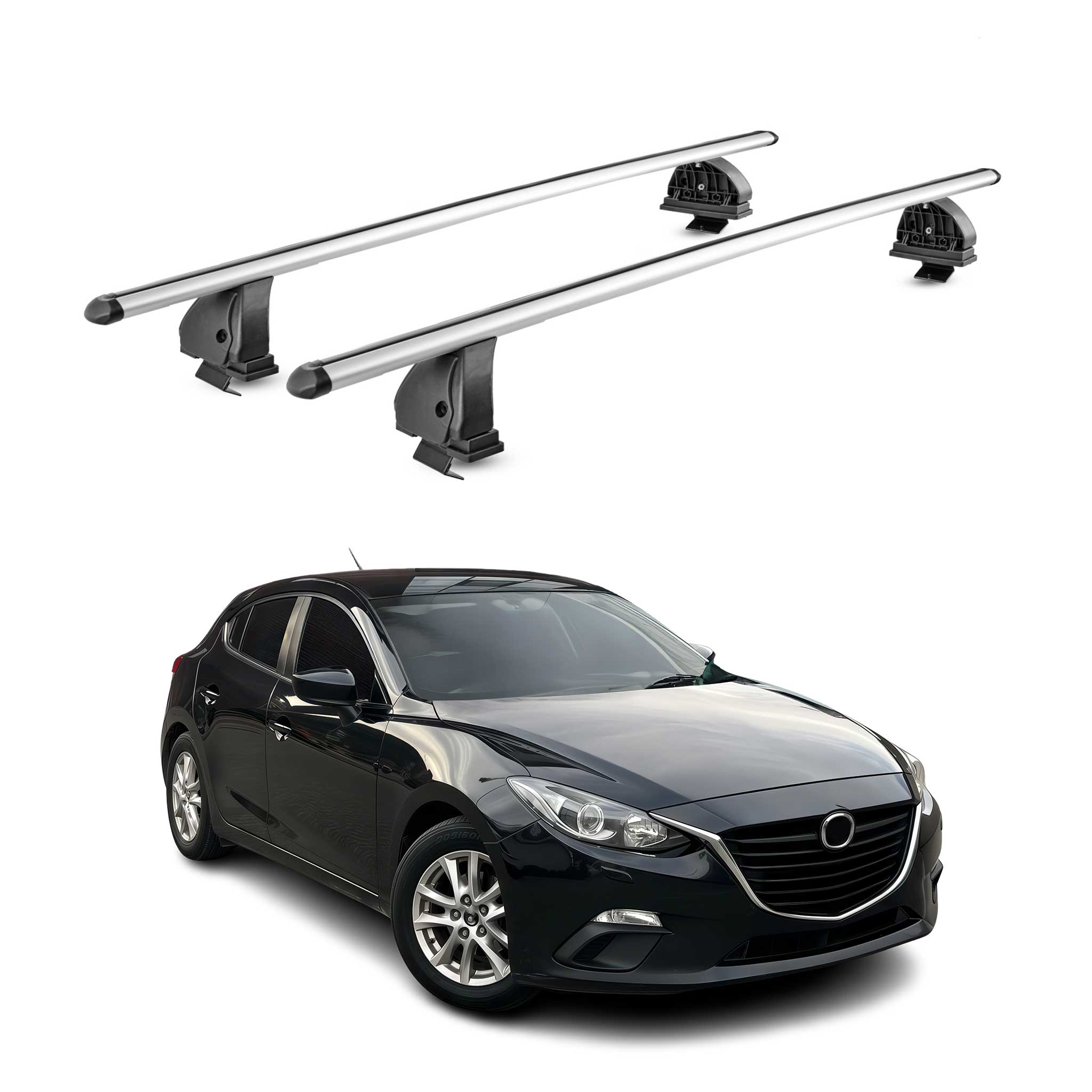 Barres de toit transversales Alu pour Mazda 3 III HB 2014-2018 TÜV 75 kg Gris 2x
