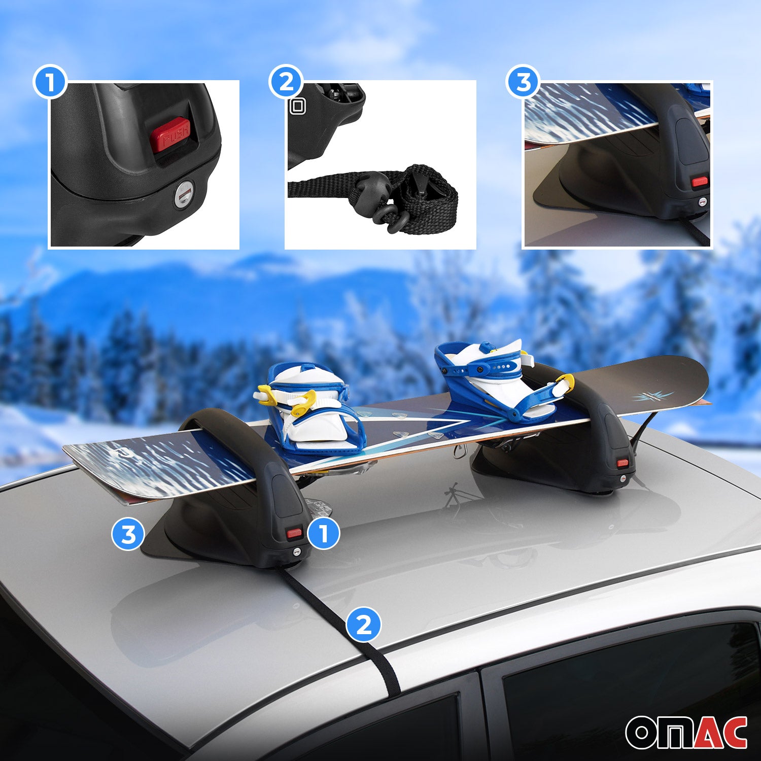 OMAC Menabo Porte-Skis Magnétique Porte-Snowboard Universel Verrouillable Noir