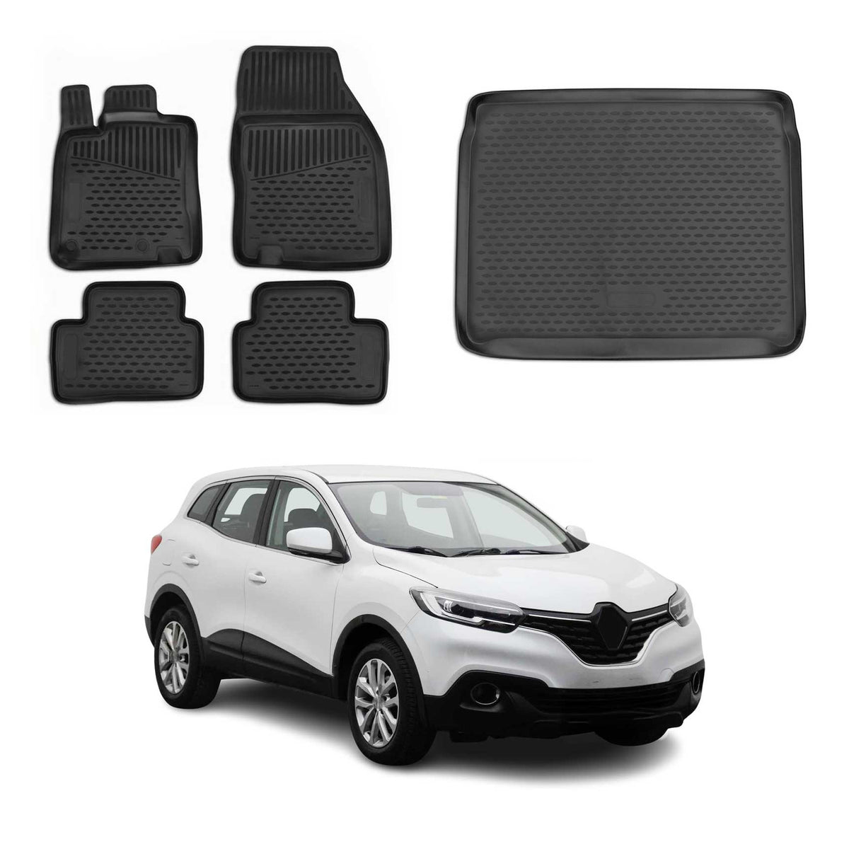 OMAC Kit Tapis de Sol et Coffre pour Renault Kadjar 2015-2022 Supérieur