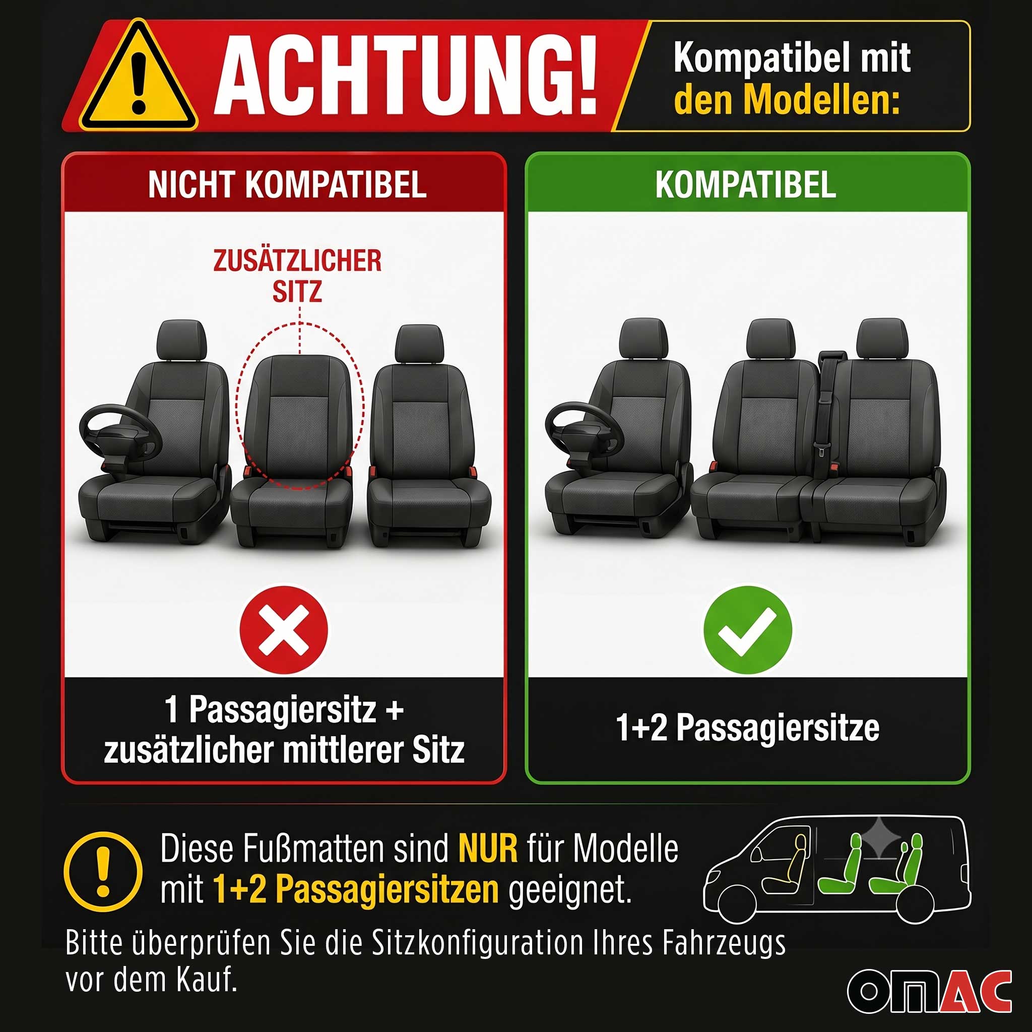 OMAC Tapis de sol pour Ford Transit 2014-2024 en caoutchouc Noir