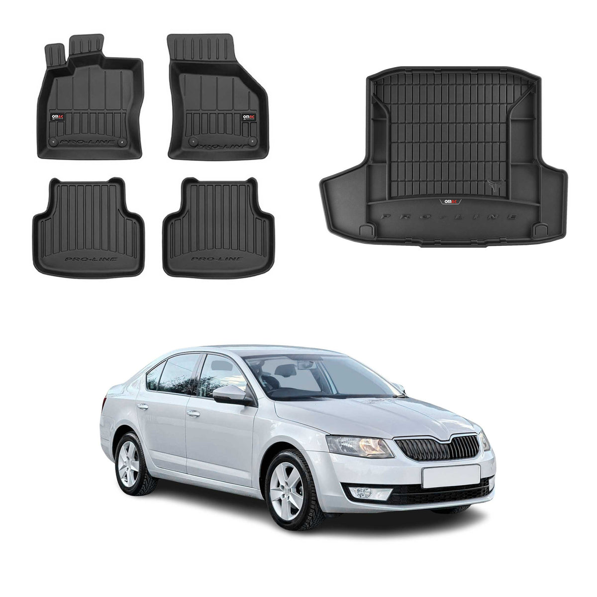 Kit Tapis de Sol et Coffre pour Skoda Octavia Break 2012-2019 Noir Noir TPE