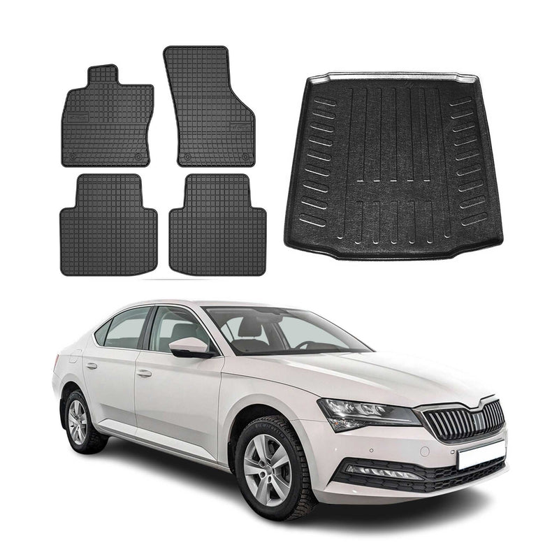 Kit Tapis de sol et coffre pour Skoda Superb 2015-2024 Noir TPE
