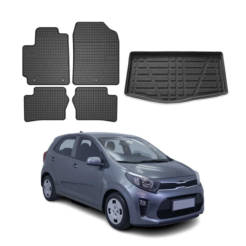 Kit Tapis de sol et coffre pour Kia Picanto Break 2017-2025 TPE Noir