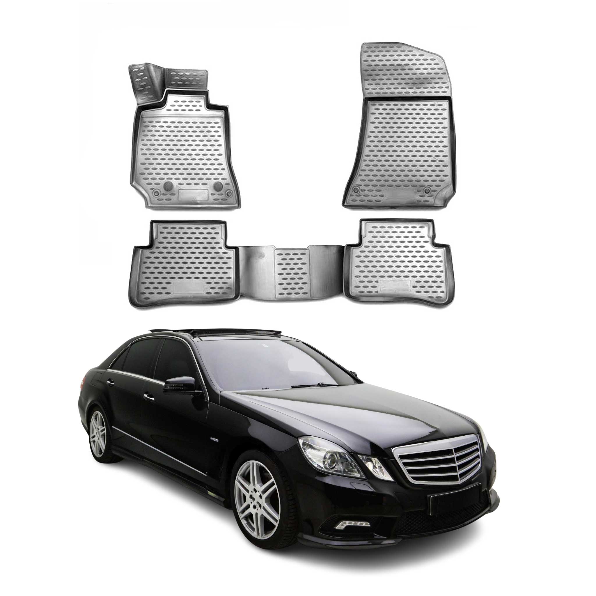 Tapis de sol pour Mercedes Classe E W212 2013-2016 en caoutchouc TPE 3D Gris 4x