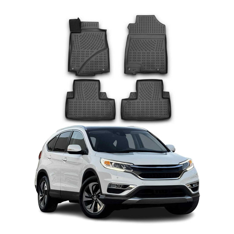 Tapis de sol pour Honda CR-V 2012-2016 TPE en caoutchouc 3D Noir 4Pcs