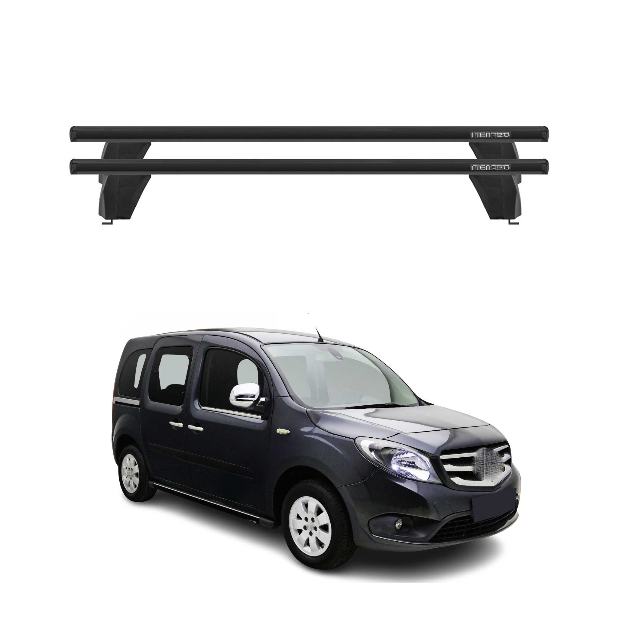 Menabo Barres de toit Transversales pour Mercedes Citan W415 2012-2021 Alu Noir