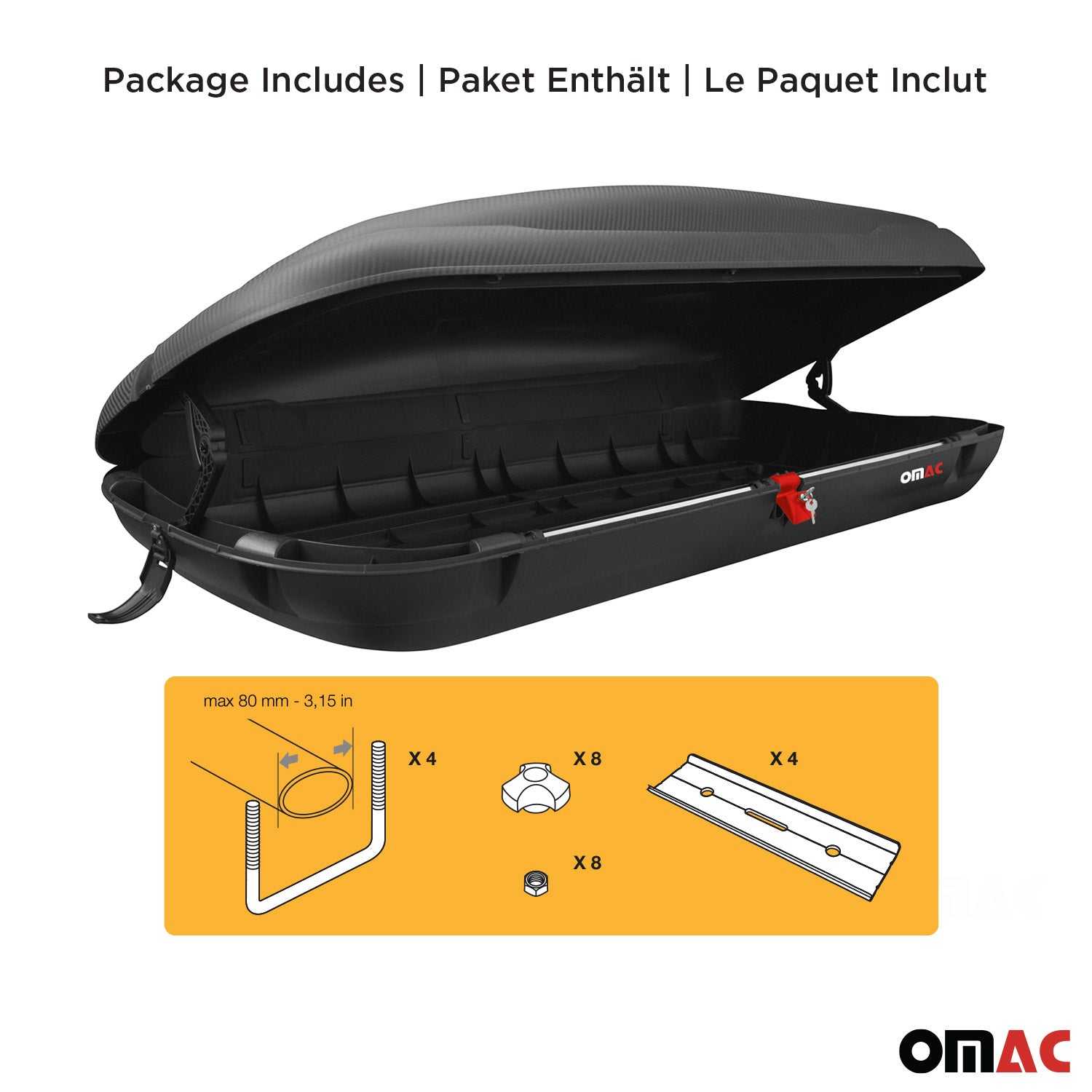 OMAC Coffre de toit 480 litres en fibre de carbone texturée homologué