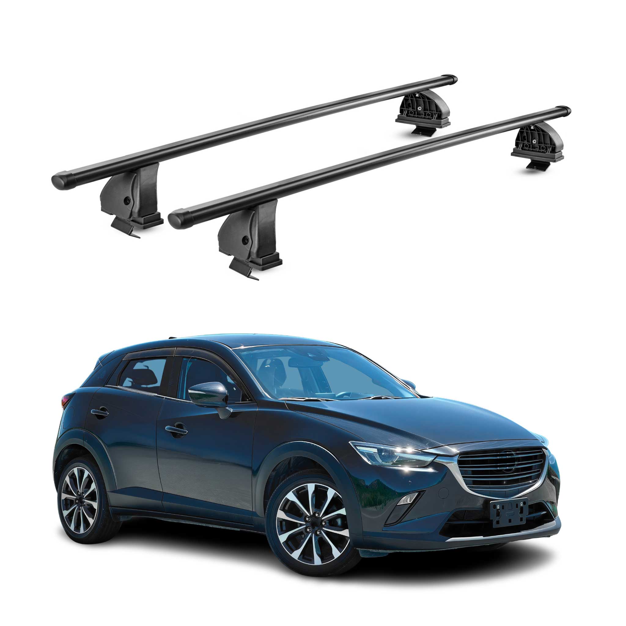Barres de toit transversales acier pour Mazda CX-3 2015-2021 TÜV 75 kg Noir 2Pcs