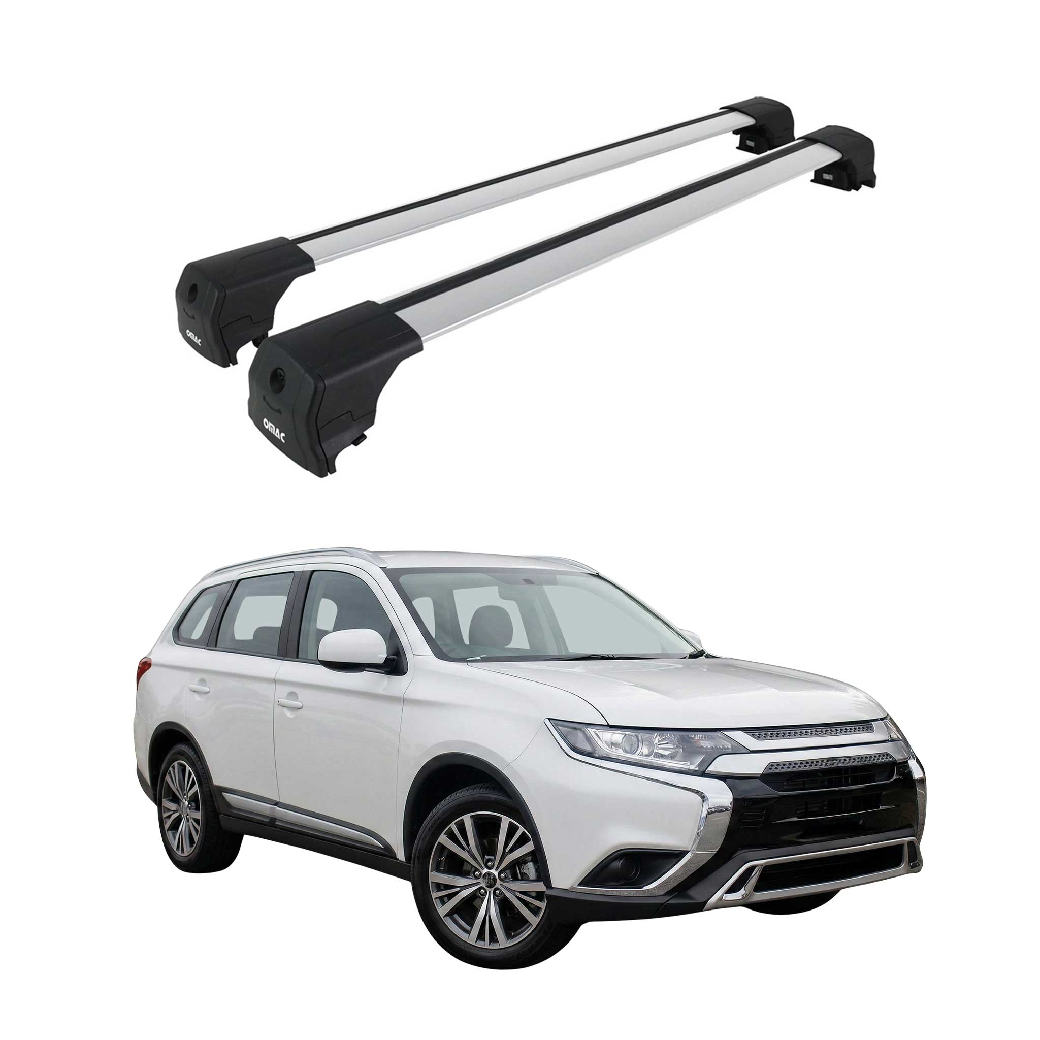 Barres De Toit Transversales pour Mitsubishi Outlander III 2013-2021 Alu Gris 2x
