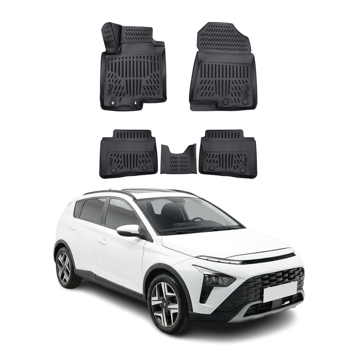 Tapis de sol pour Hyundai Bayon 2021-2027 Noir 3D en Caoutchouc TPE 4x