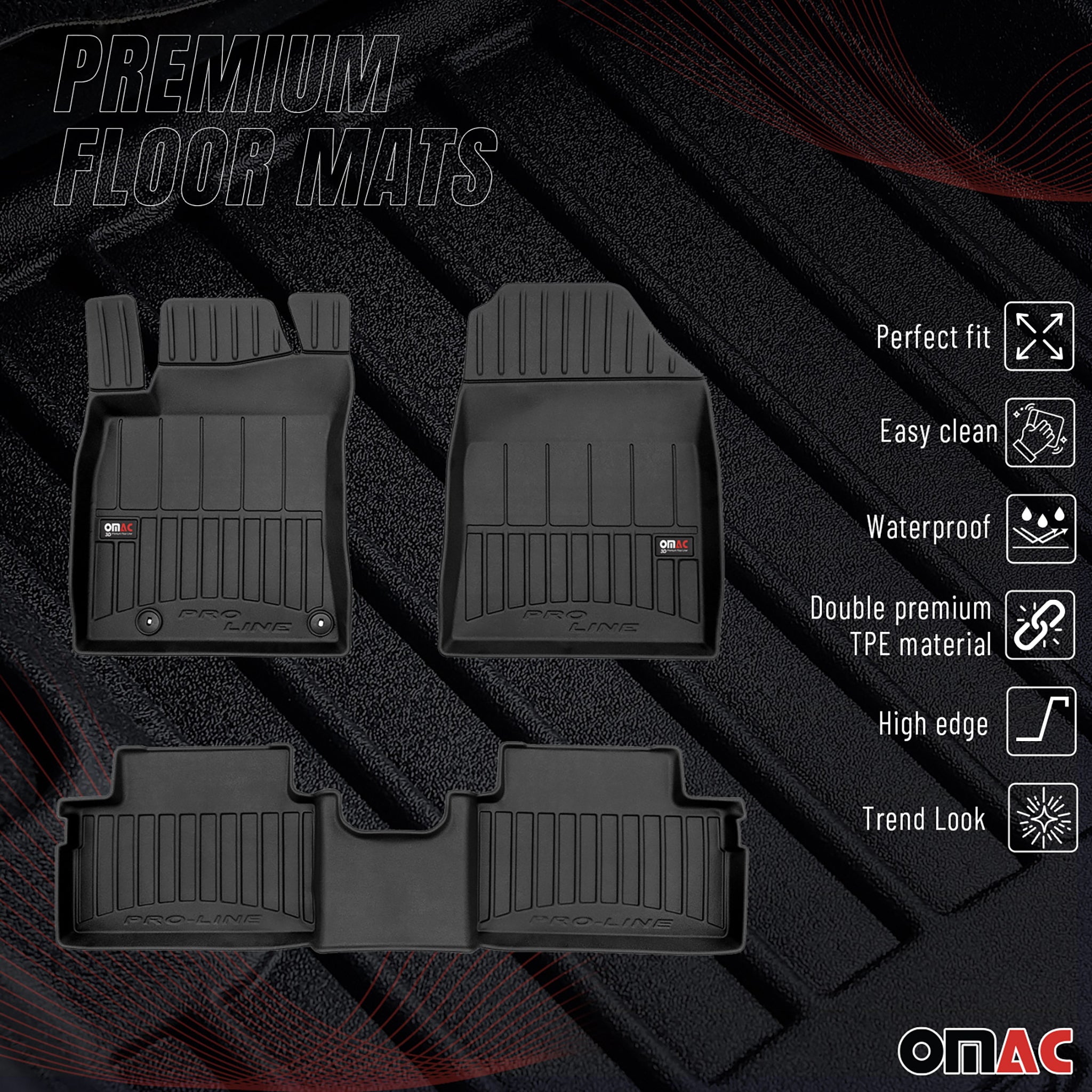 Tapis de Sol pour Kia Ceed 2019-2026 Caoutchouc Noir TPE