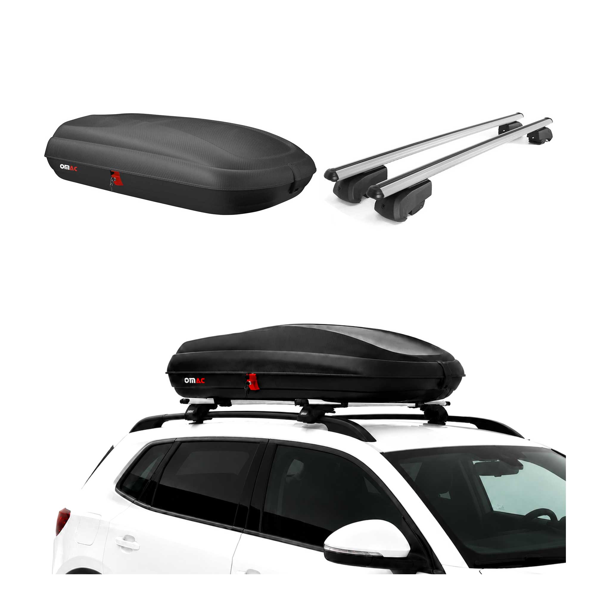 Coffre de Toit 320L + Alu Barre de Toit pour Mercedes Classe C S205 2014-21 Gris