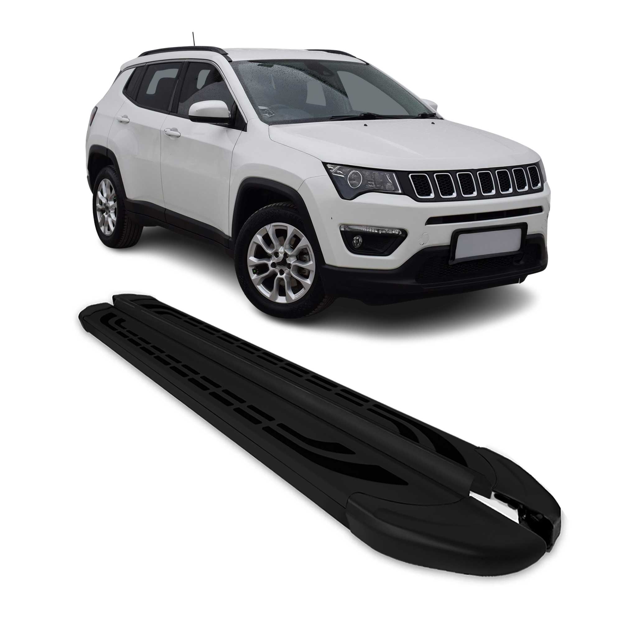 Marchepieds Latéraux pédale pour Jeep Compass 2017-2024 Aluminium Noir 2Pcs