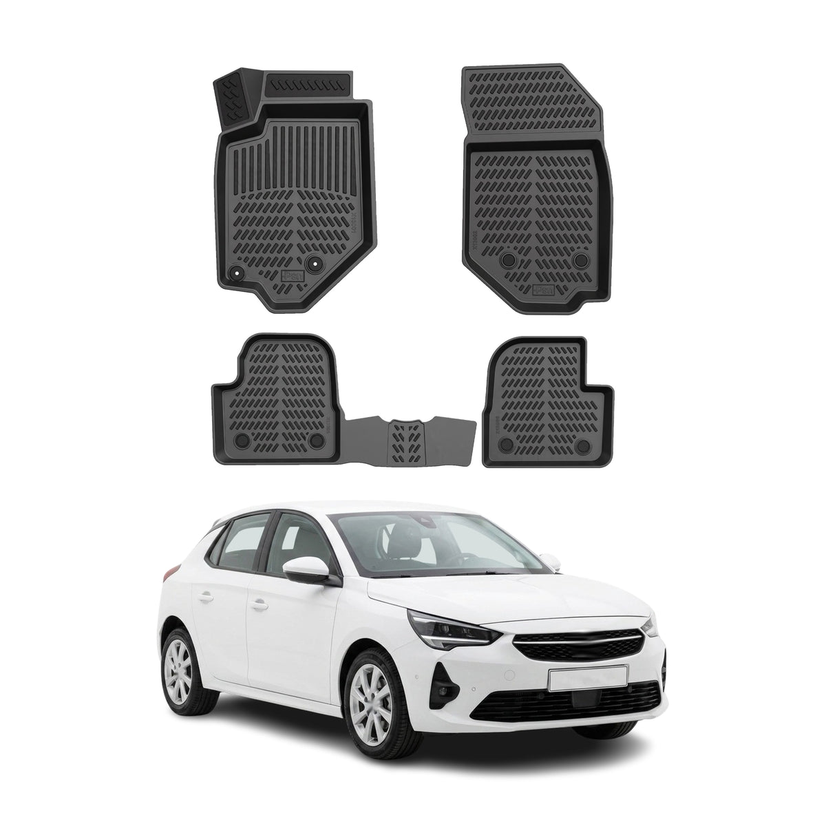 Tapis de sol pour Opel Corsa F 2019-2027 Noir 3D en Caoutchouc TPE 4x