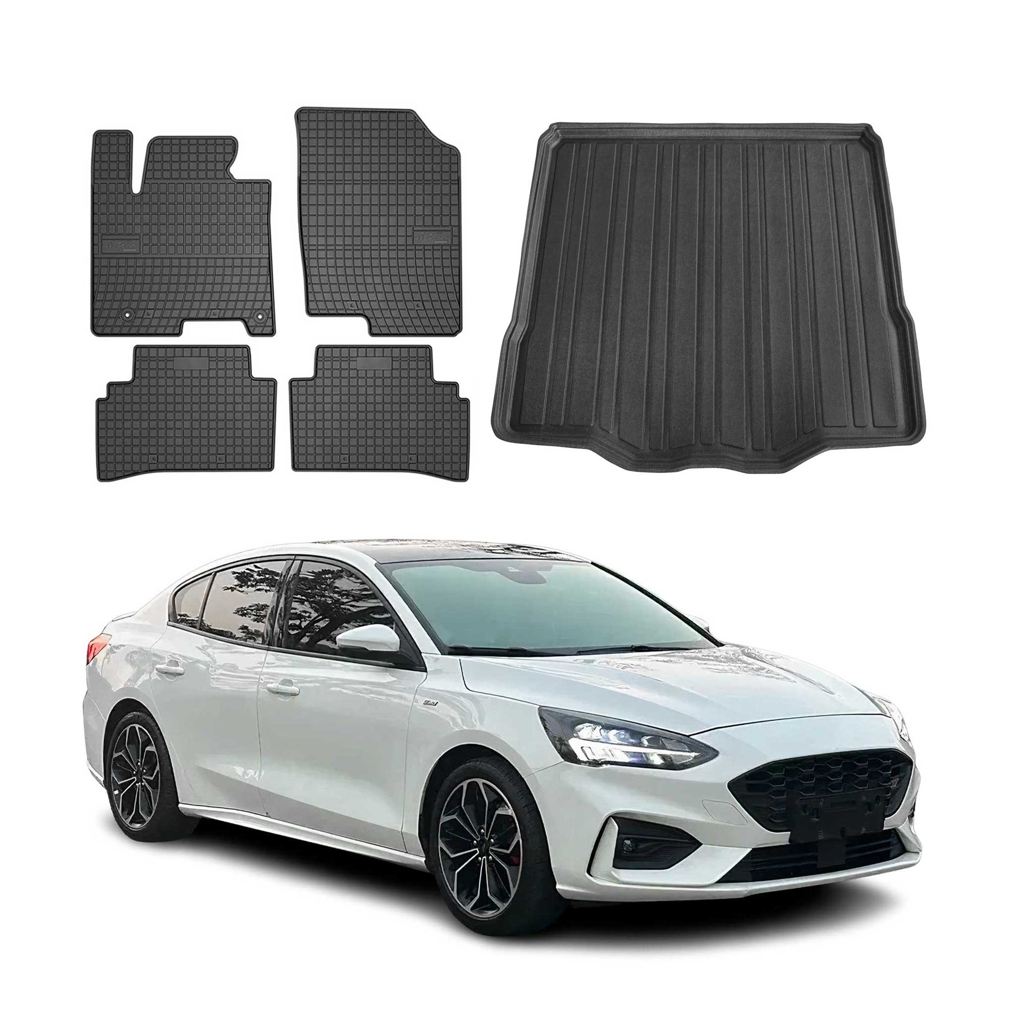 Kit Tapis de sol et coffre pour Ford Focus mk4 2019-2025 Berline TPE Noir