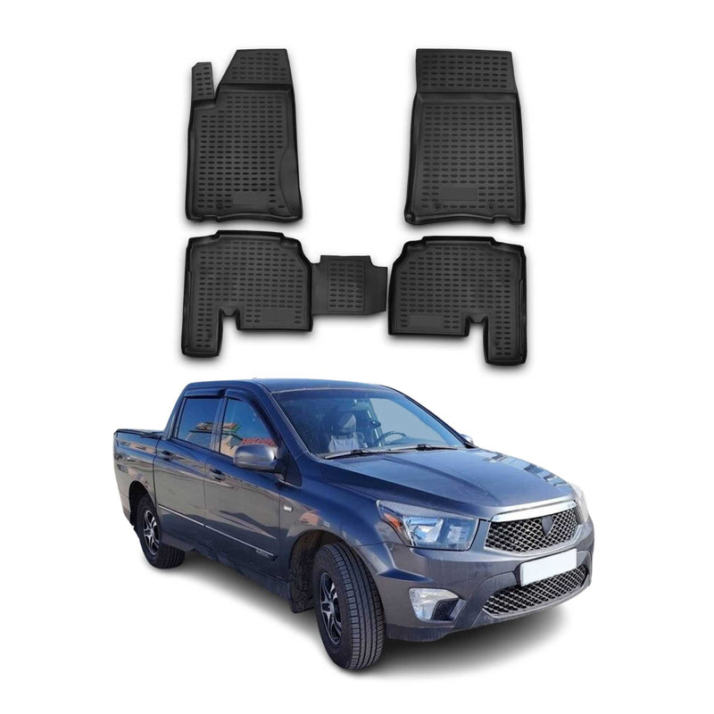 Tapis de sol pour Ssangyong Actyon Sports II 2012-2021 caoutchouc TPE 3D Noir 4x