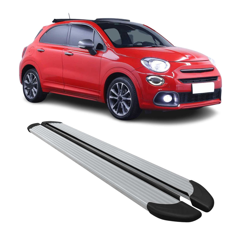 Marchepieds Latéraux pédale pour Fiat 500X 2015-2025 Aluminium Argent 2Pcs