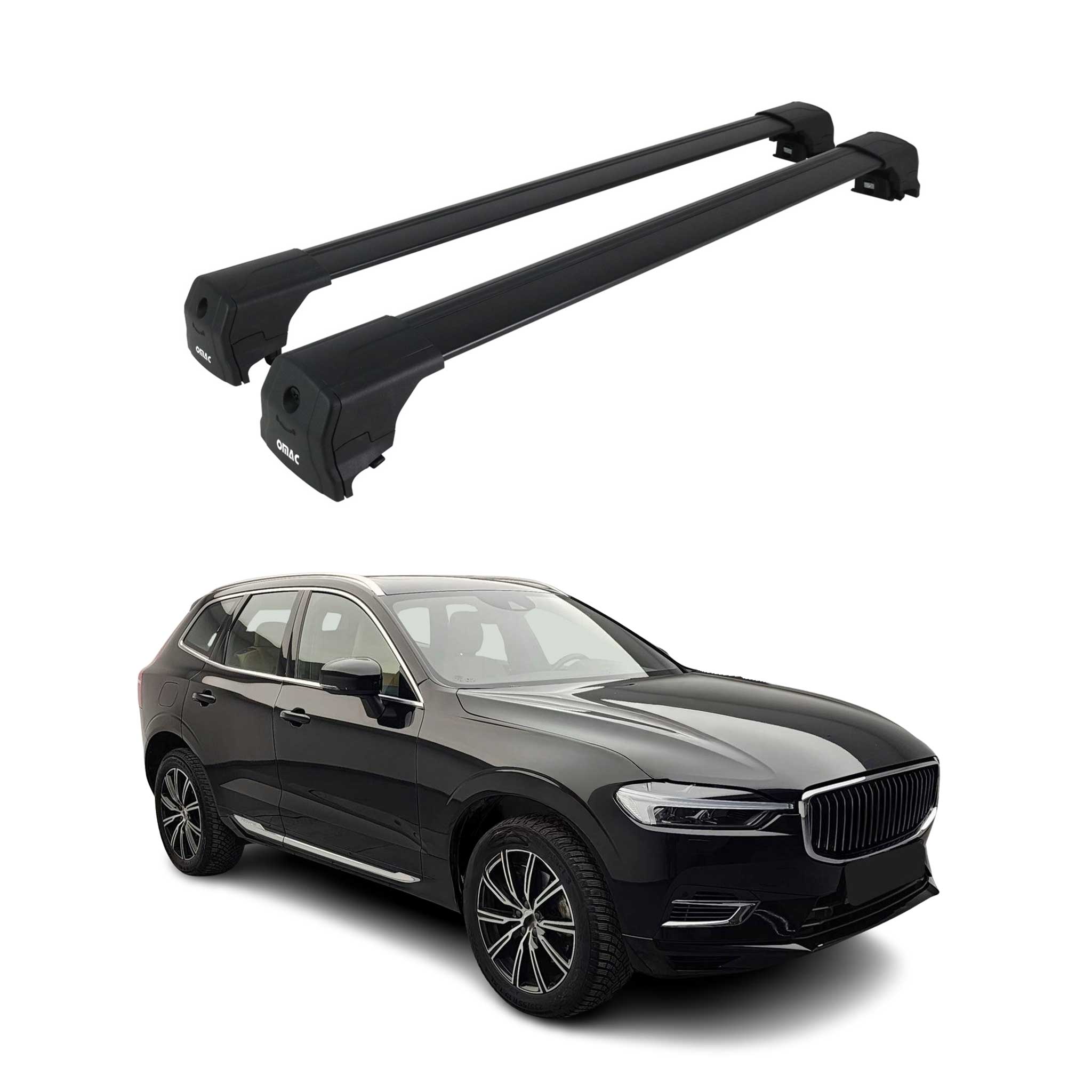 Barres De Toit Transversales pour Volvo XC60 2017-2023 Aluminium Noir ABE