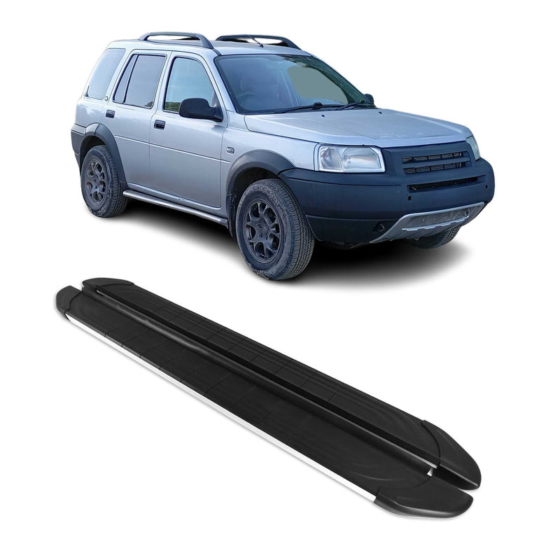 Marchepieds Latéraux pour Land Rover Freelander 1997-2006 Alu Gris Noir 2Pcs